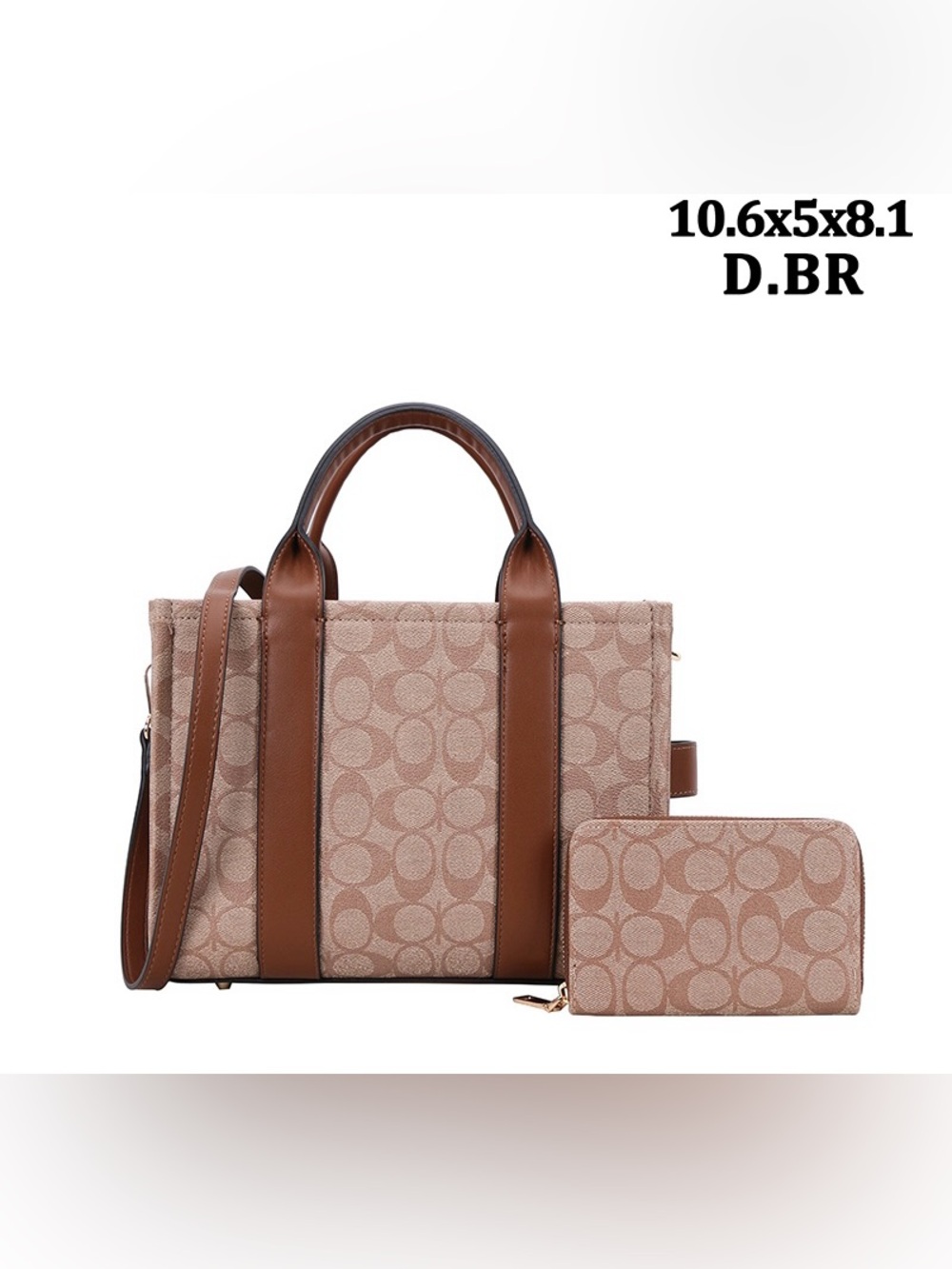 Classic Fashion Collection Beige & Brown Canvas Tote Bag